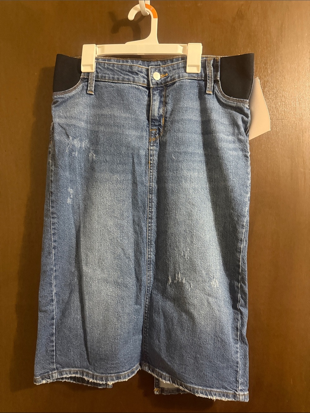 Ingrid & Isabel Light Blue Denim Pencil Skirt with Black Stretch Panels